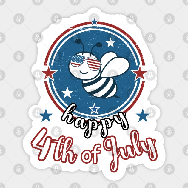 Happy 4Th of July Cute Patriot Bee Sticker by Cute Pets Graphically